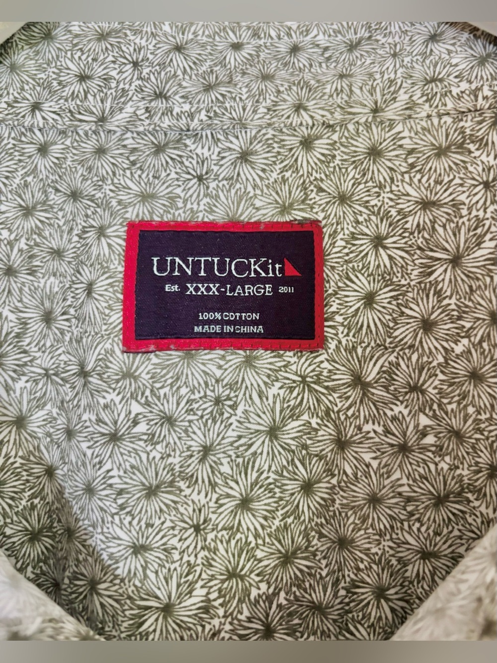 UNTUCKit Olive Green Floral-Patterned Button-Down Short Sleeve Shirt - XXXL